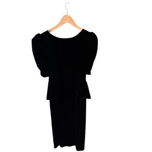 Vintage Black Velvet Dress With Puff Sleeves & Bow By Act I New York Size 5-6